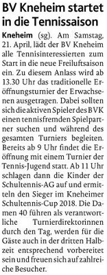 Ankündigung Tennis-Saisoneröffnung (MT 17.04.2018)